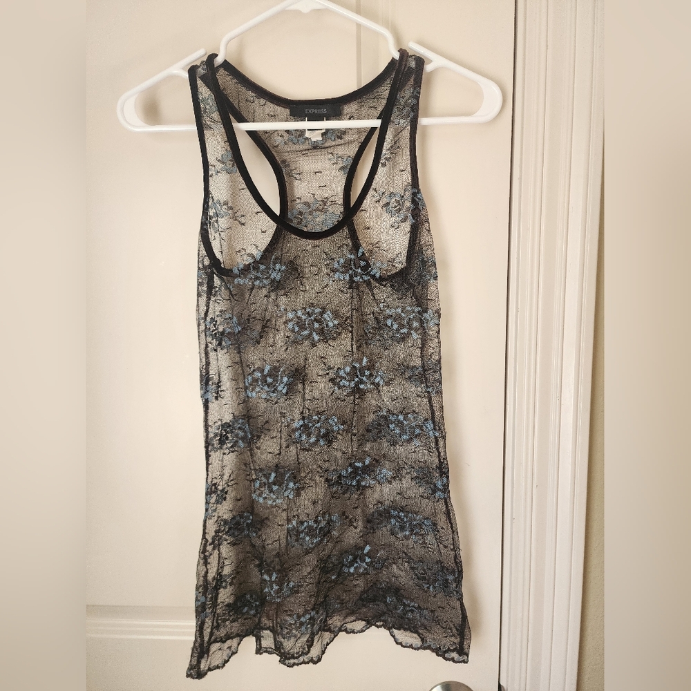 Express Black and Blue Lace Tank Top